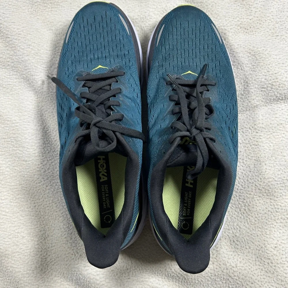 Hoka Clifton 8 Running Shoes Mens 10 Deep Teal Lime Green 1119393 BCBT